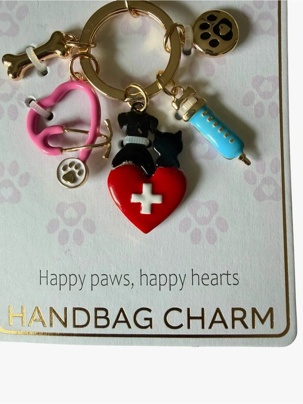 True to Form Veterinarian Bag Charm & Key Chain w/hand-painted dog themed charms